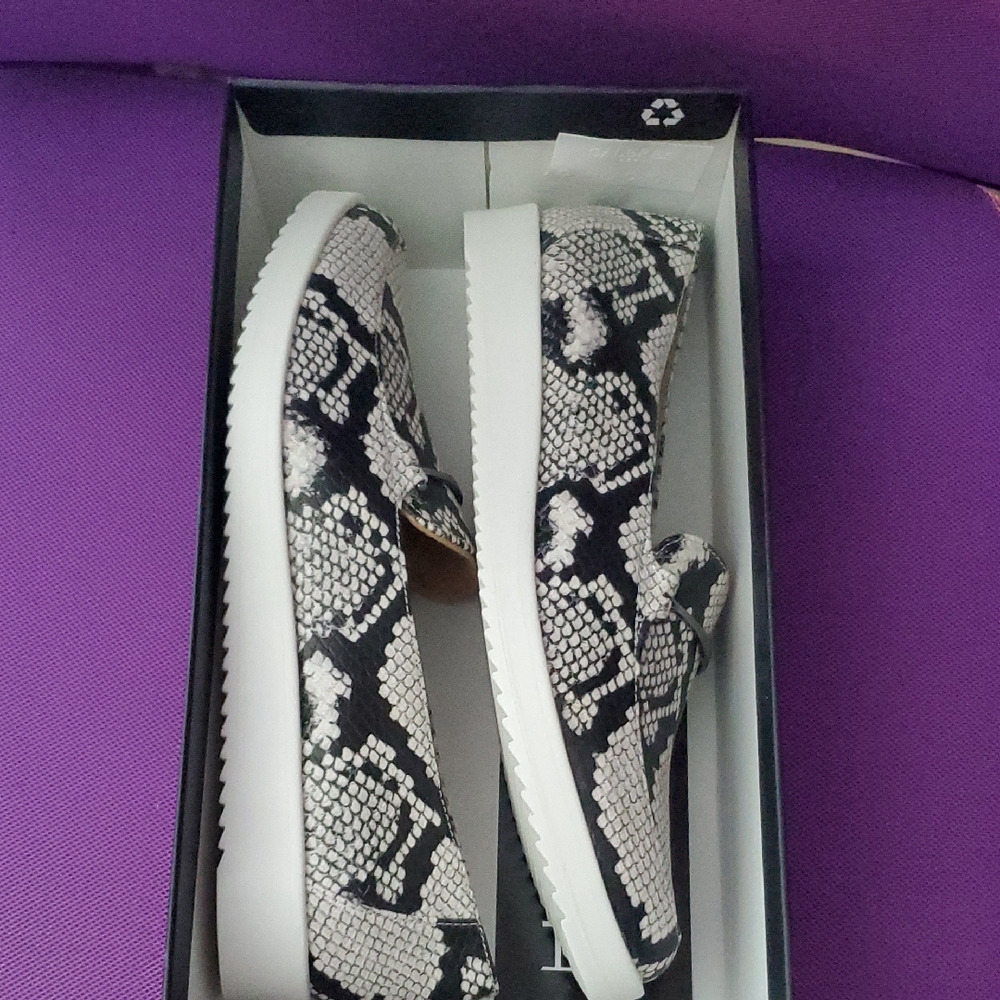 Naturalizer Black and White Snakeskin Loafers
